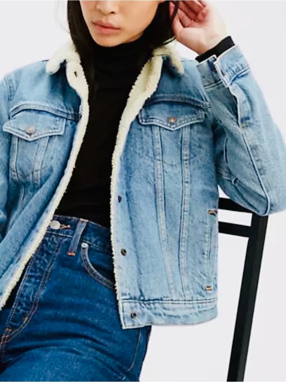 Rare Vtg 70s LEVI’S Denim Jean Jacket Trucker Sherpa Orange Tab Tag Cut Sz S/36